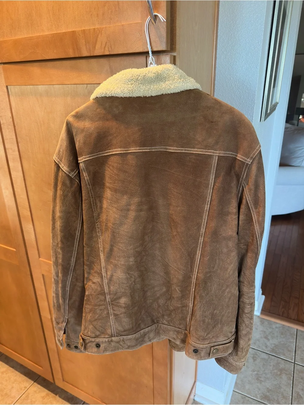 Scully Brown Suede Sherpa Collar Bomber Jacket